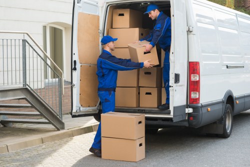 Office removals planning in Finsbury Park with boxes and desk setup