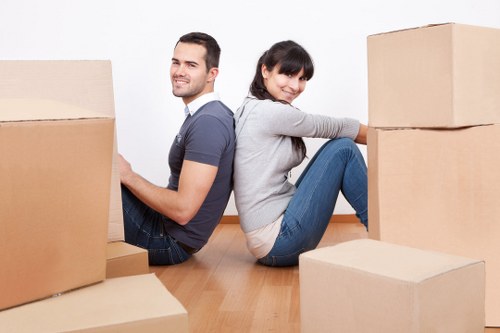 Packed boxes and furniture ready for storage in North London