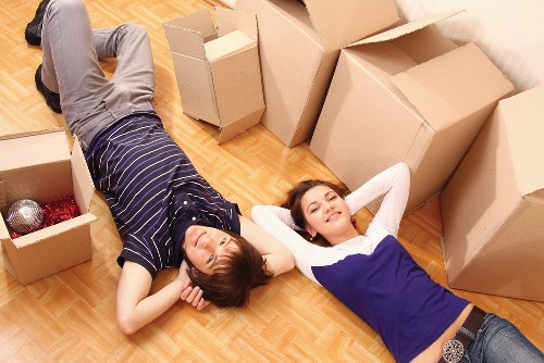 Boxes and furniture arranged for a home or office move